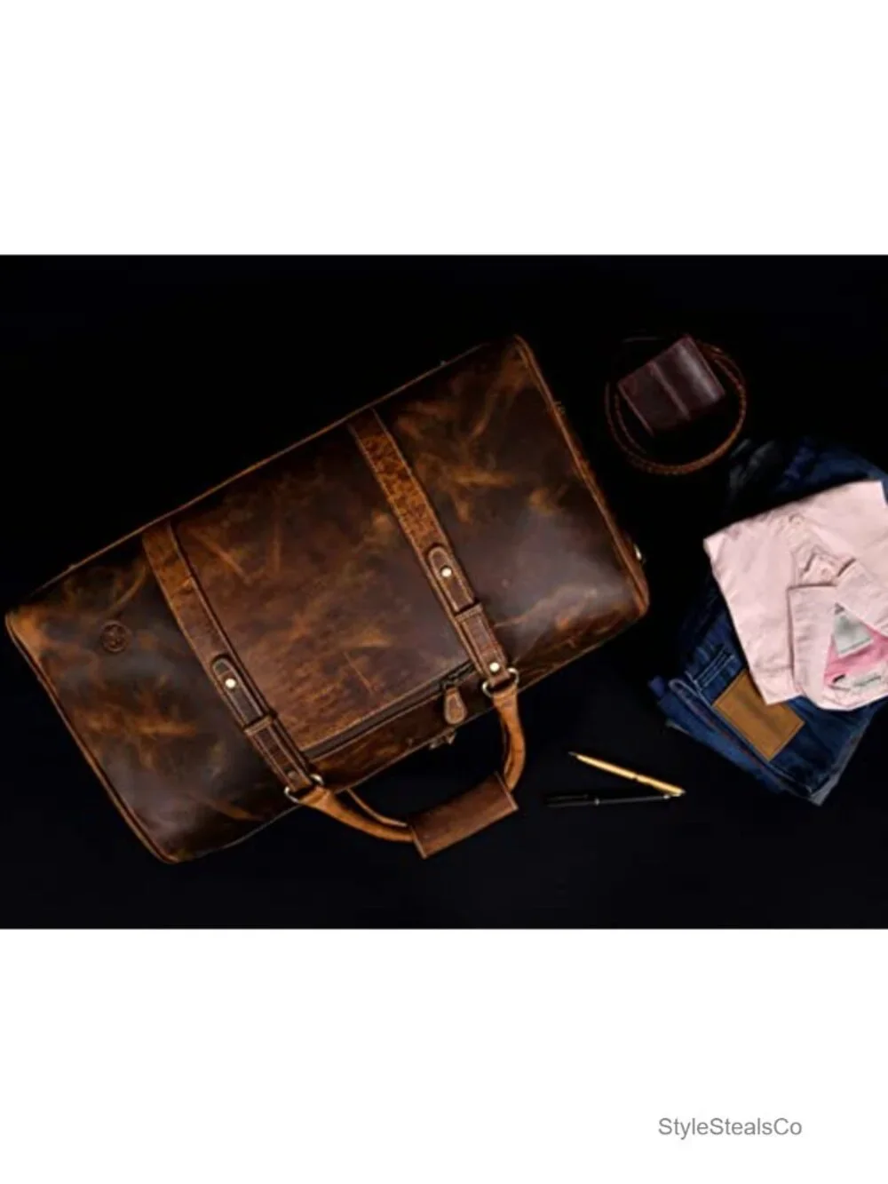 Leather Travel Duffel Bag - Gym Sports Airplane Carry-On Luggage